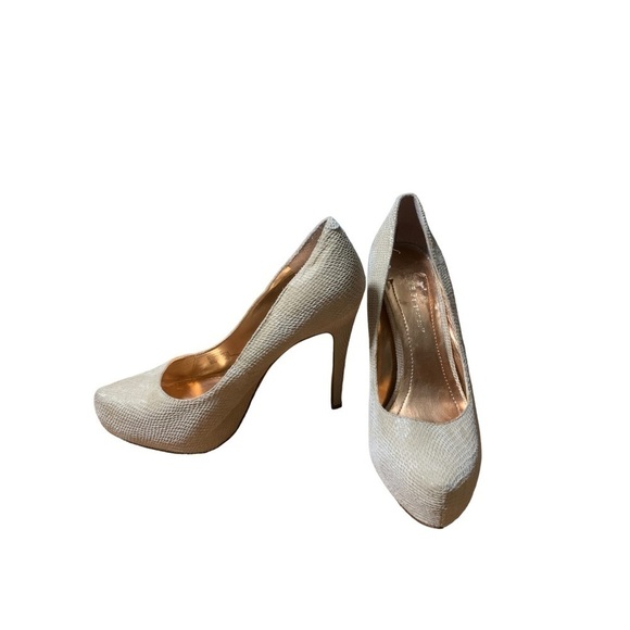 BCBGeneration Parade Penny Pump Platform Stilettos Nude Snakeskin Leather 6.5B - Picture 9 of 10